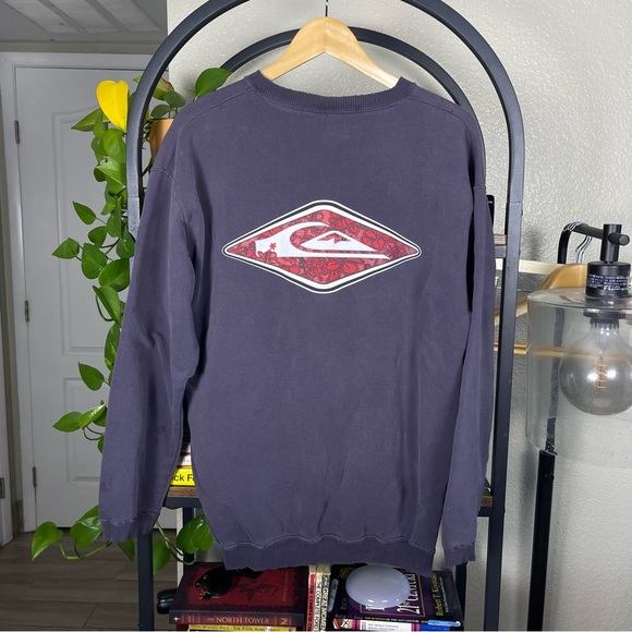 Vtg 90s Y2K Quiksilver Hoodie L Pullover Sweatshirt Grunge Trashed Distressed - Picture 10 of 13